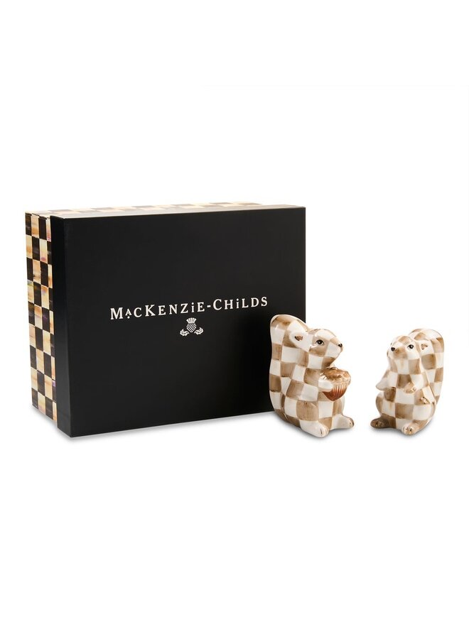 Mocha Check Squirrel Salt & Pepper Set