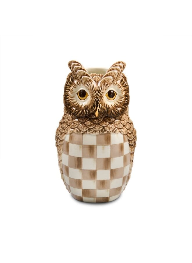 Mocha Check Ceramic Owl Vase