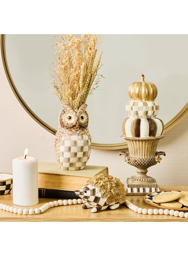Mocha Check Ceramic Owl Vase