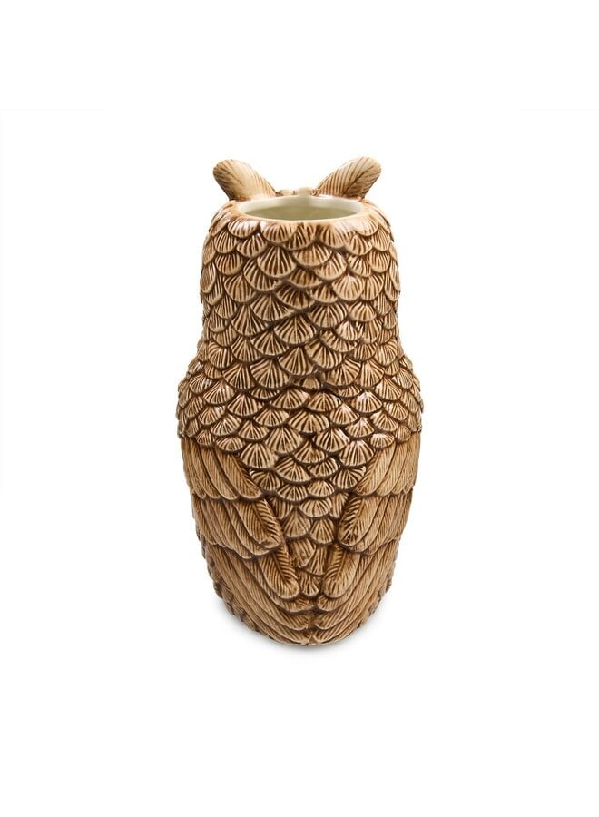 Mocha Check Ceramic Owl Vase