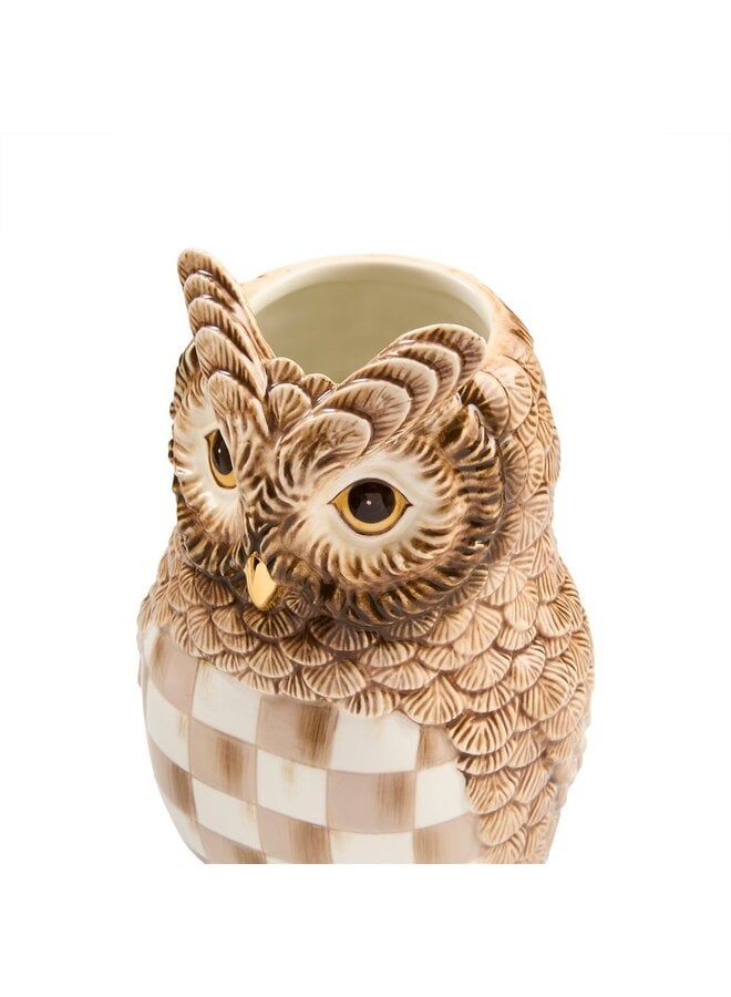 Mocha Check Ceramic Owl Vase