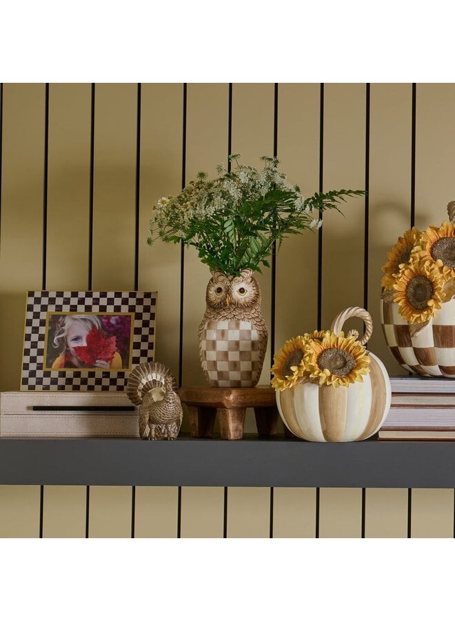 Mocha Check Ceramic Owl Vase