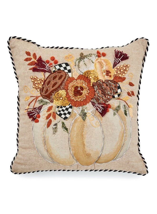 Autumn Frost Beaded Pumpkin Throw Pillow