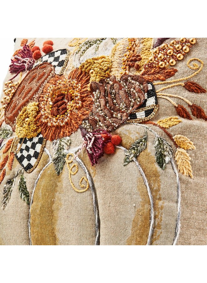Autumn Frost Beaded Pumpkin Throw Pillow