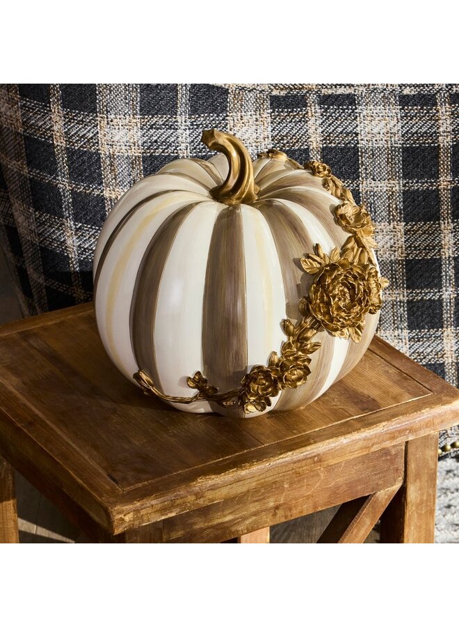Mocha Stripe Floral Garland Pumpkin