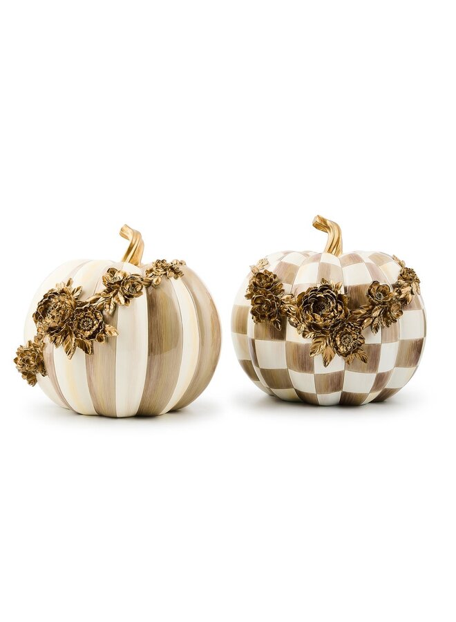 Mocha Stripe Floral Garland Pumpkin