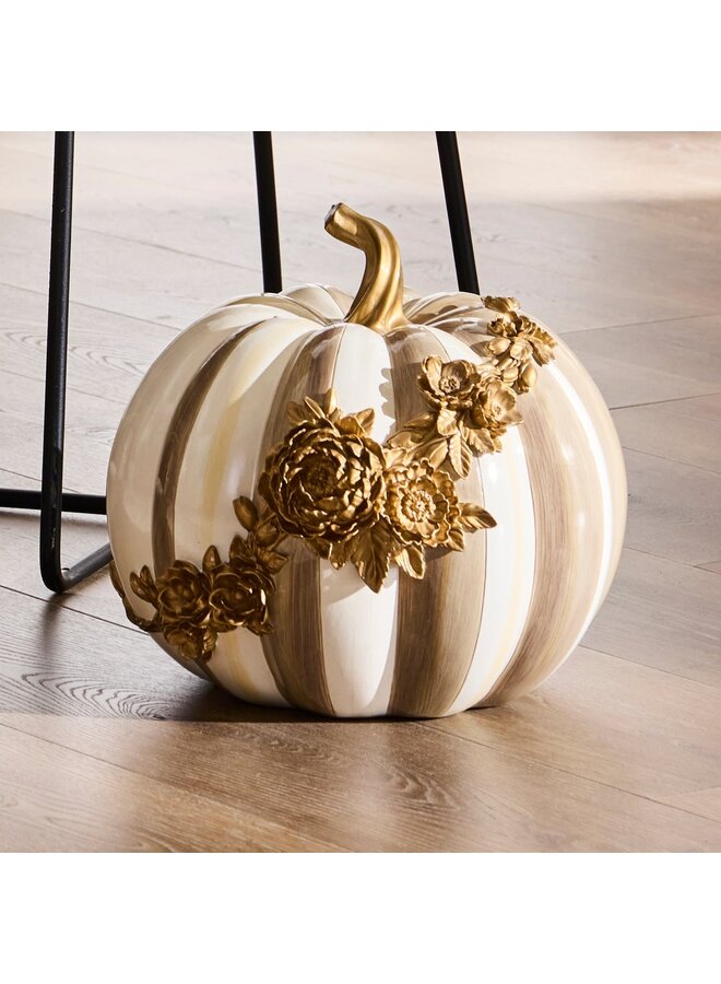 Mocha Stripe Floral Garland Pumpkin
