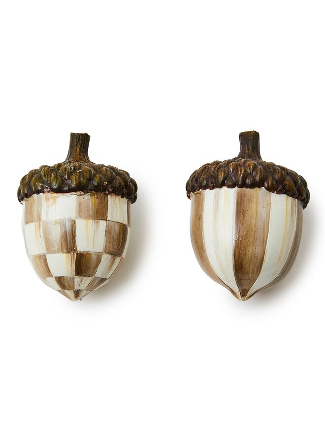 Mocha Check Acorns, Set of 2