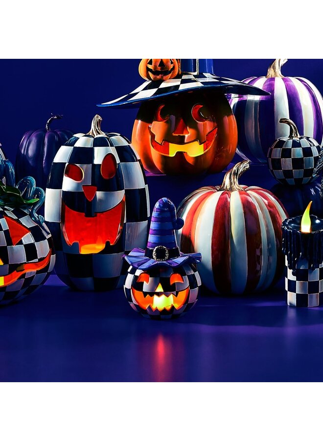 Illuminated Happy Jack Pumpkin with Purple Hat