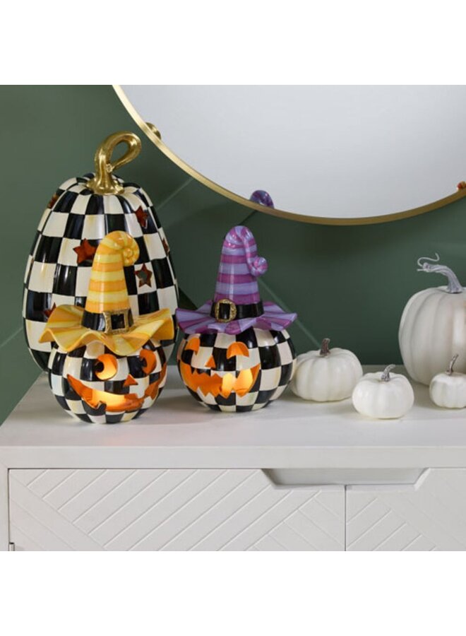Illuminated Happy Jack Pumpkin with Purple Hat
