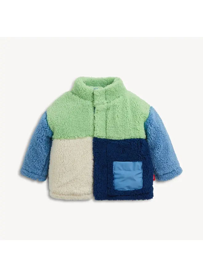BLUE COLORBLOCK SHERPA BOYS JACKET