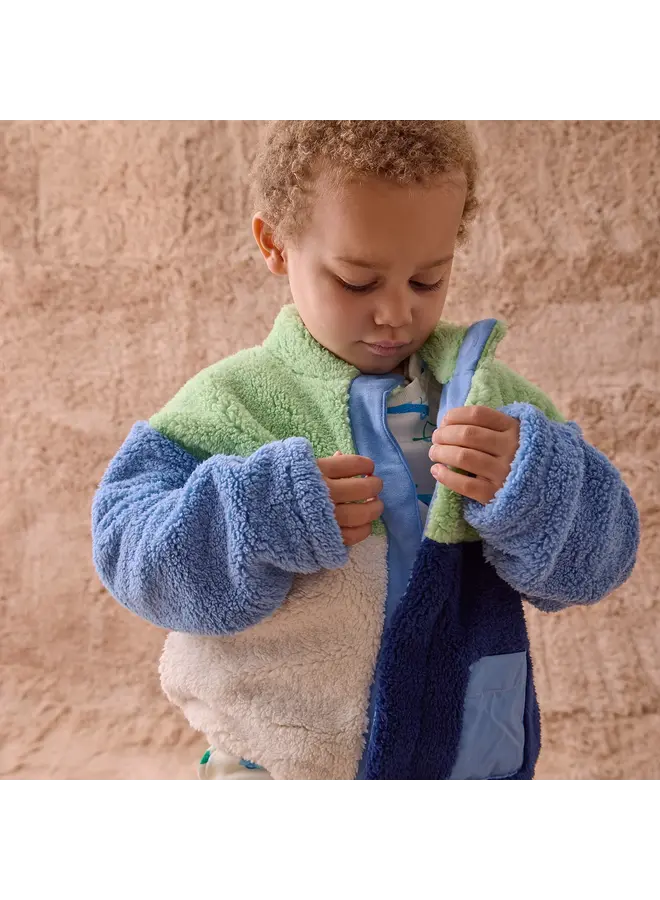 BLUE COLORBLOCK SHERPA BOYS JACKET