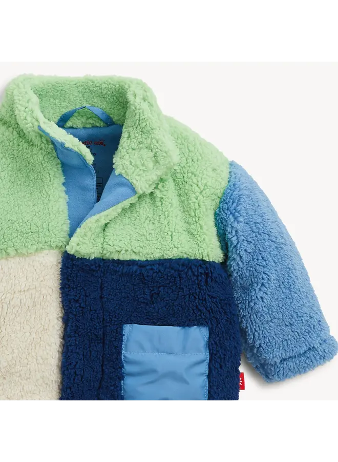 BLUE COLORBLOCK SHERPA BOYS JACKET