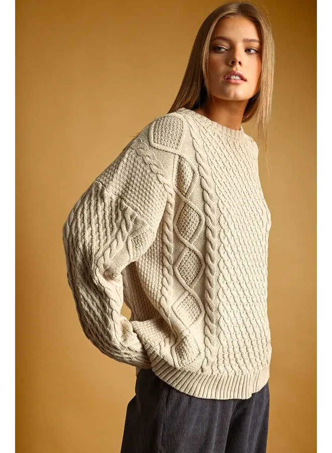 Round Neck Cable Knitted Top