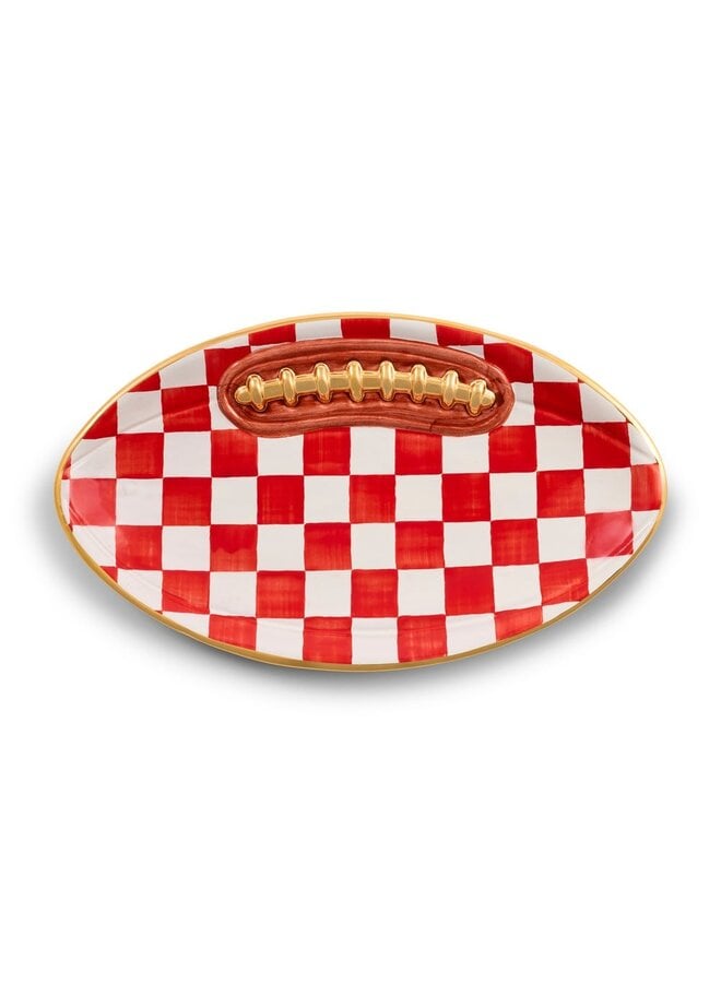 Red Check Ceramic Football Platter