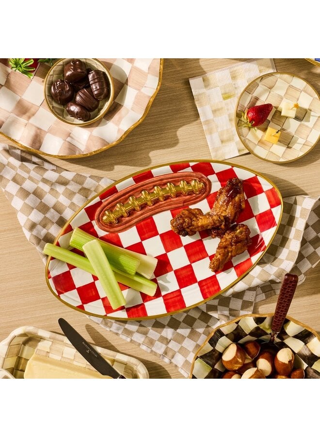 Red Check Ceramic Football Platter