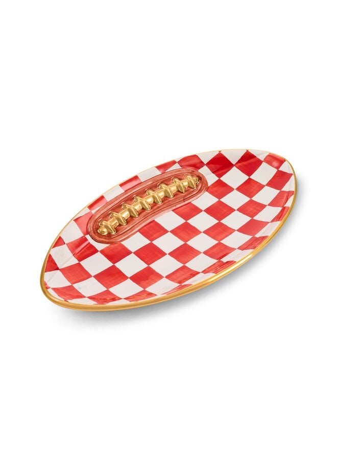Red Check Ceramic Football Platter
