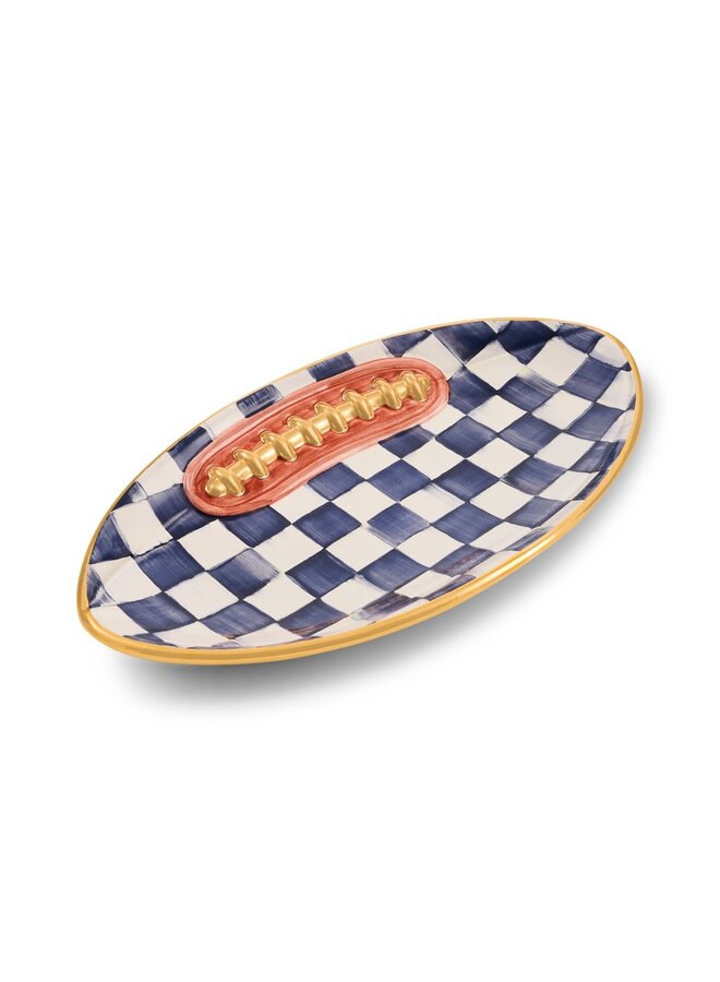 Indigo Check Ceramic Football Platter
