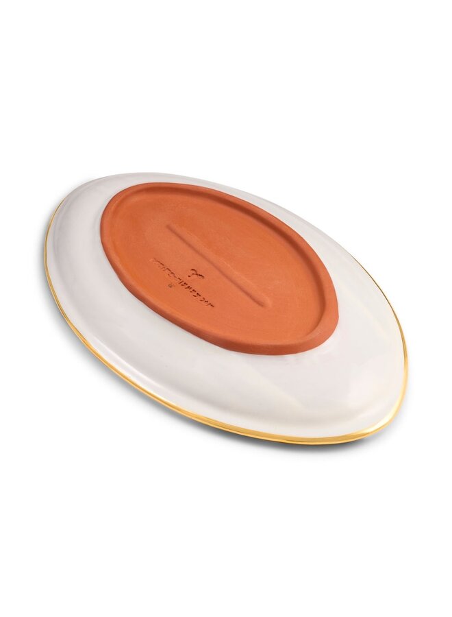 Indigo Check Ceramic Football Platter