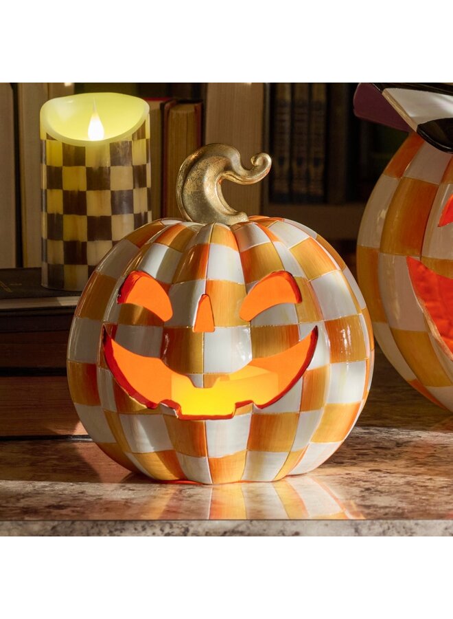 Orange Check Small Illuminated Jack O'Lantern