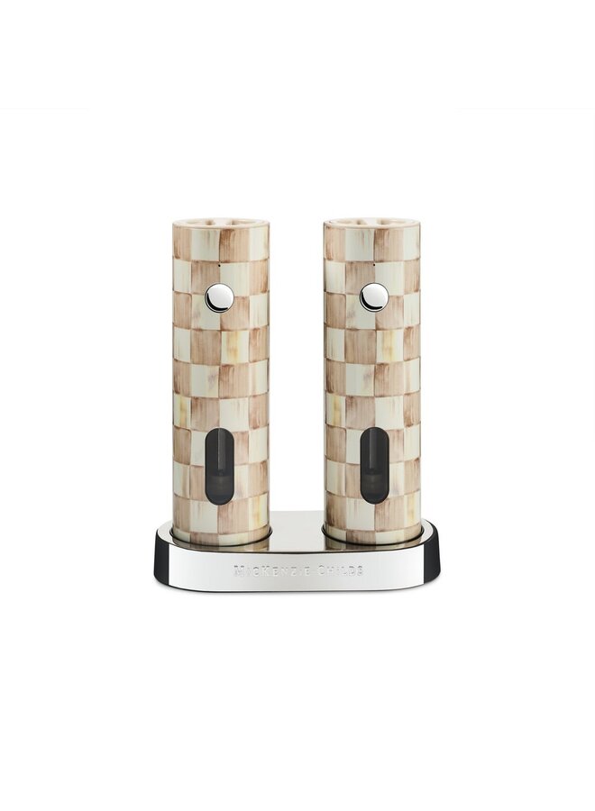 Mocha Check Electric Salt & Pepper Grinder Set