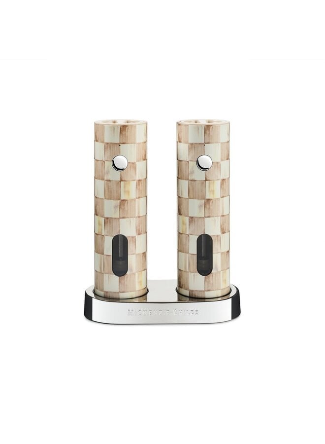 Mocha Check Electric Salt & Pepper Grinder Set