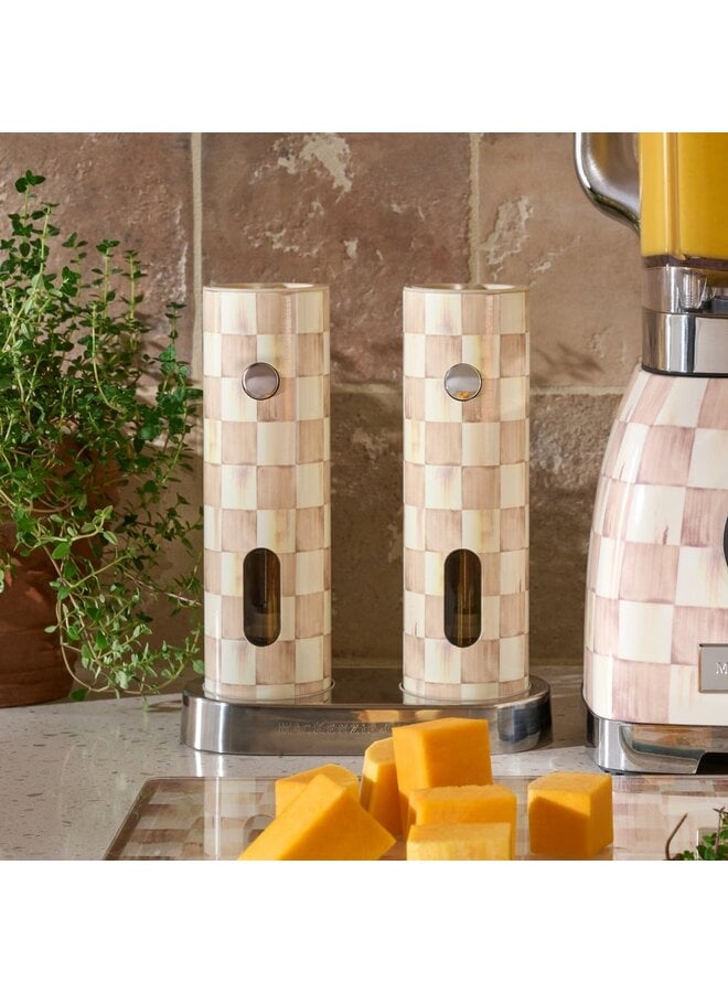 Mocha Check Electric Salt & Pepper Grinder Set