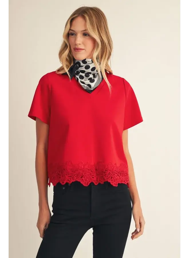 V-Neck Lace Detail Tee -