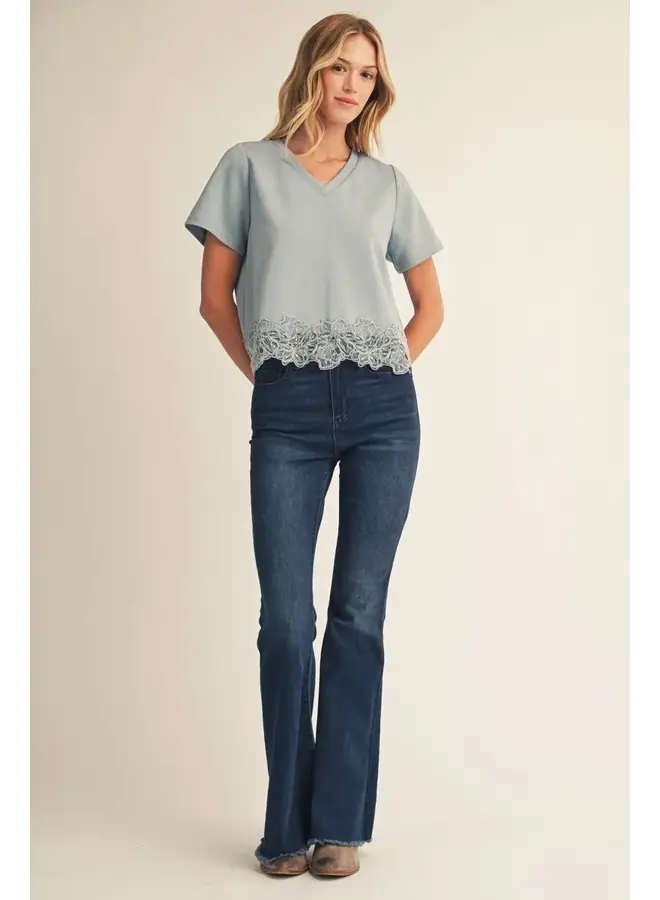 V-Neck Lace Detail Tee -