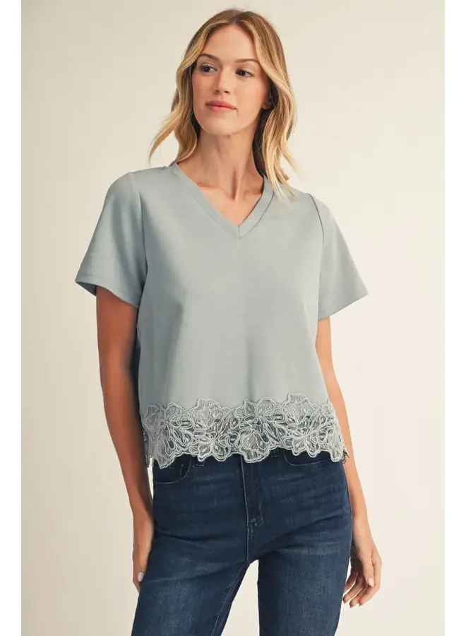 V-Neck Lace Detail Tee -