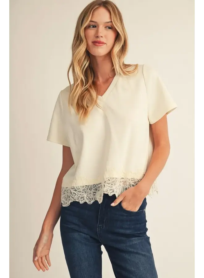 V-Neck Lace Detail Tee -