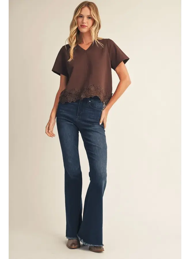 V-Neck Lace Detail Tee -