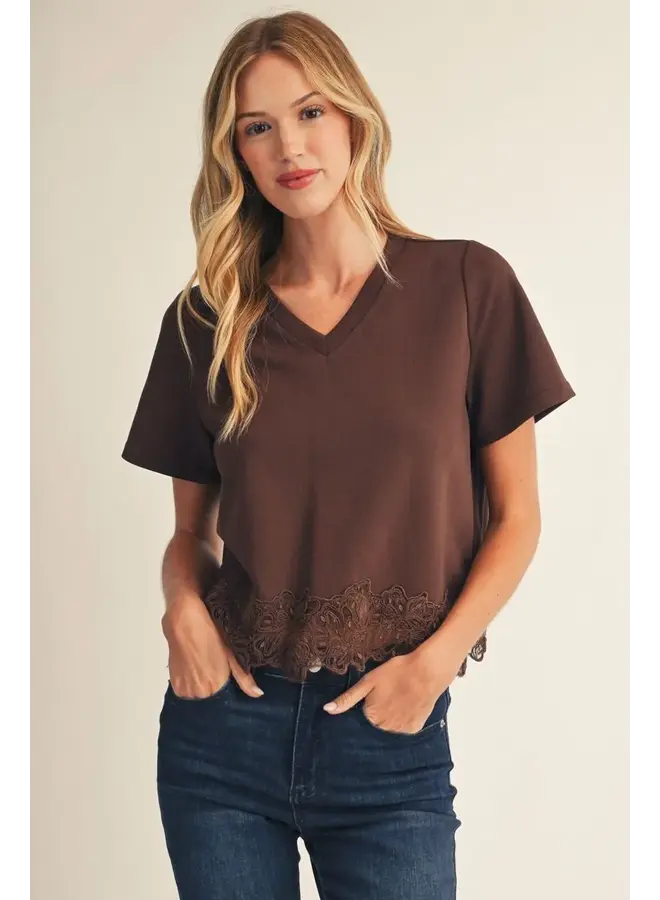 V-Neck Lace Detail Tee -