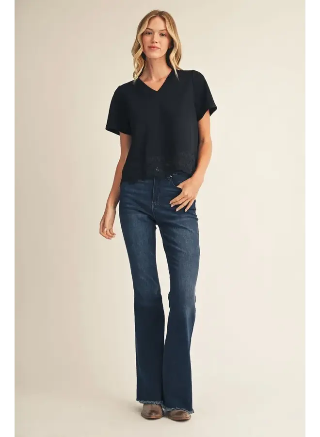 V-Neck Lace Detail Tee -