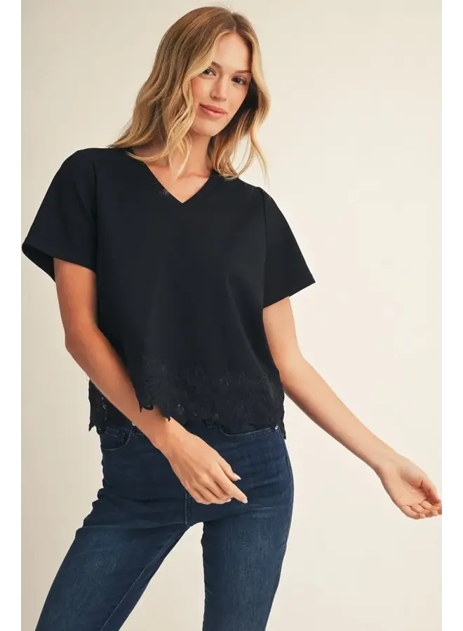 V-Neck Lace Detail Tee -
