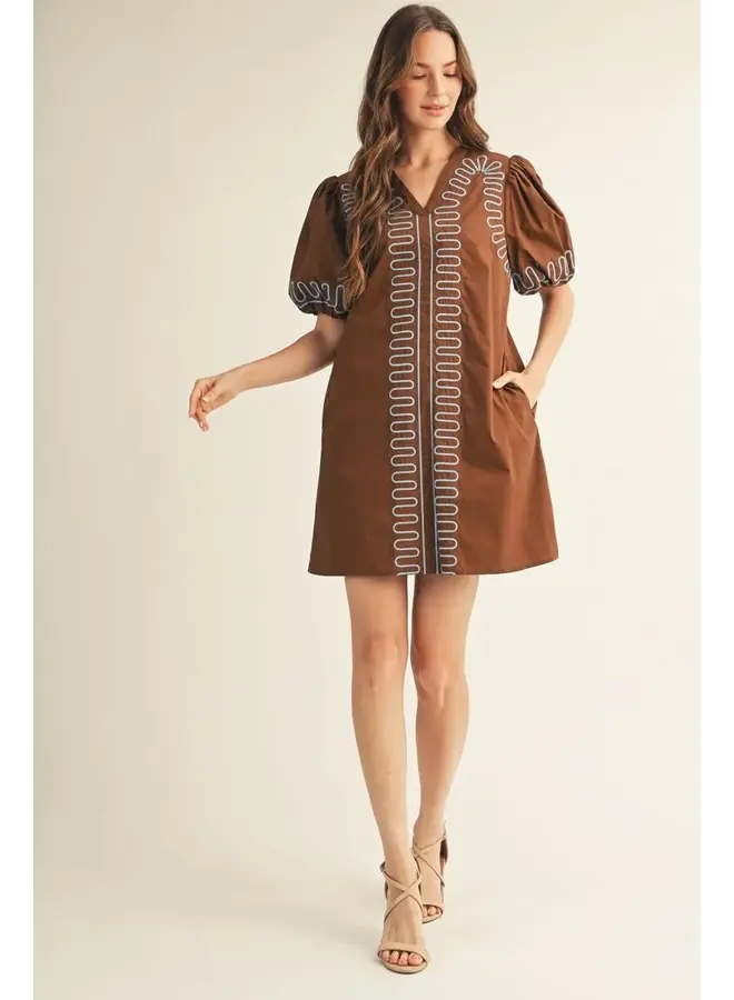 Wavy Embroidered Shift Dress -