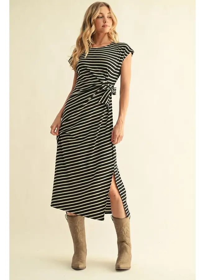 Drop Shoulder Stripe Midi Dress -