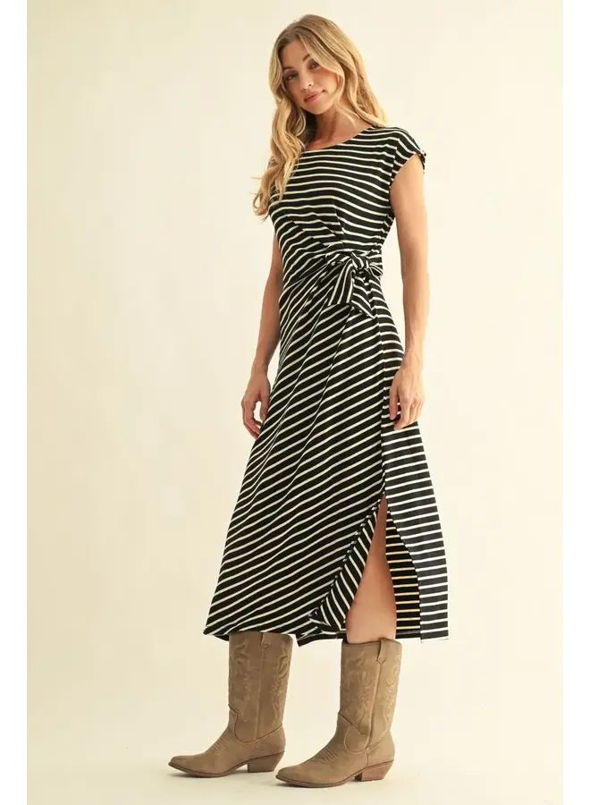 Drop Shoulder Stripe Midi Dress -