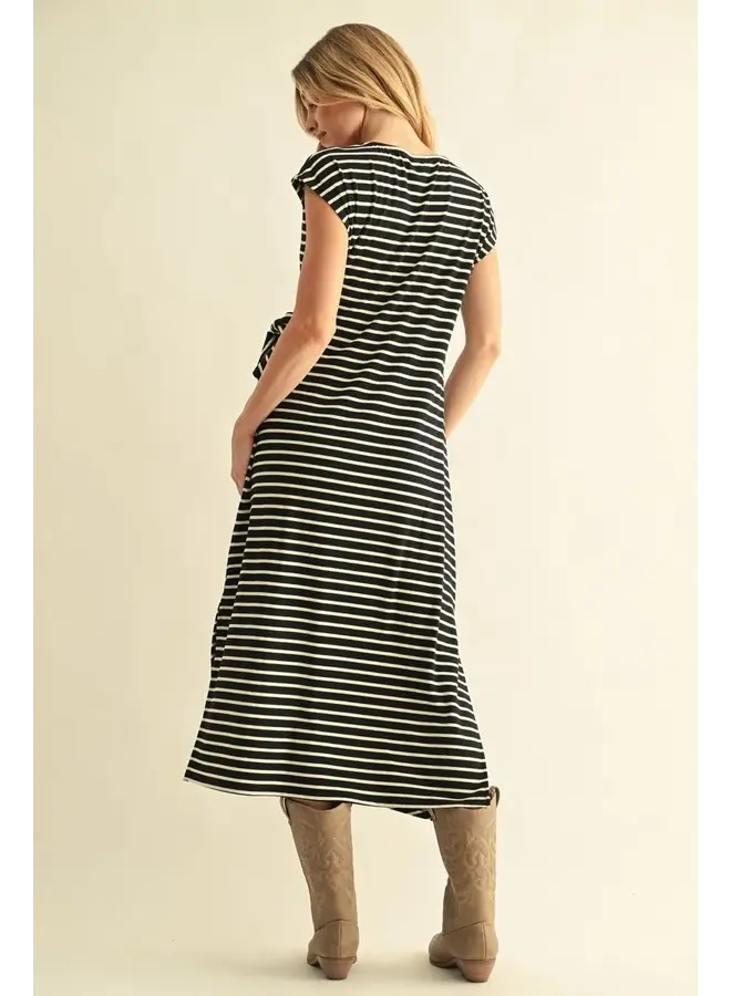 Drop Shoulder Stripe Midi Dress -