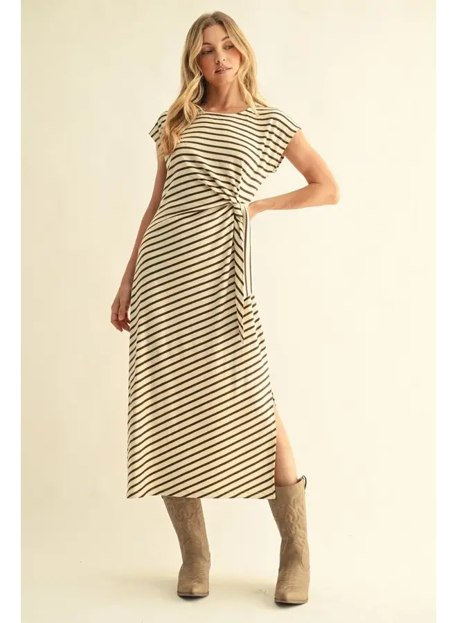 Drop Shoulder Stripe Midi Dress -
