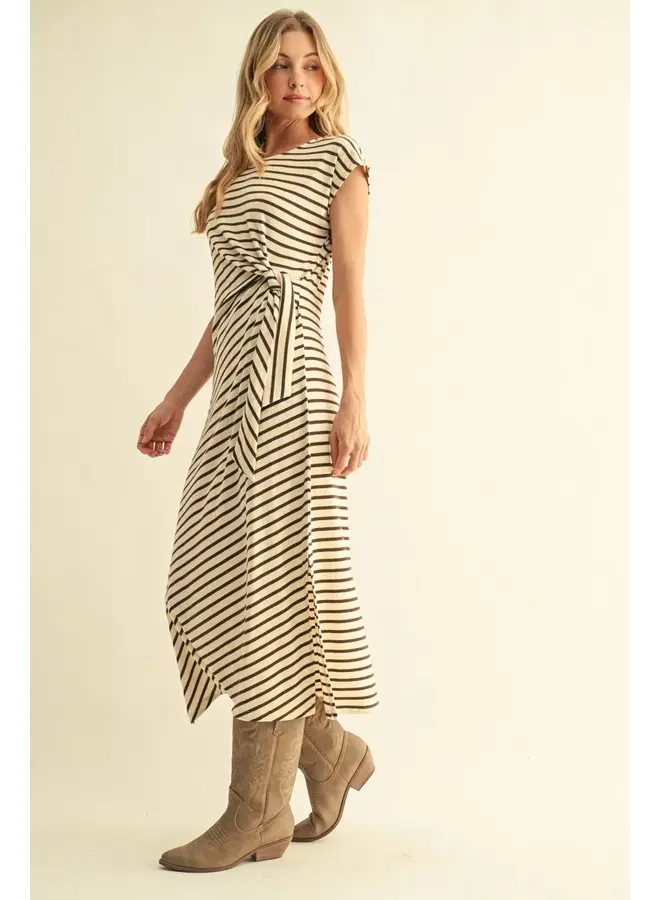 Drop Shoulder Stripe Midi Dress -
