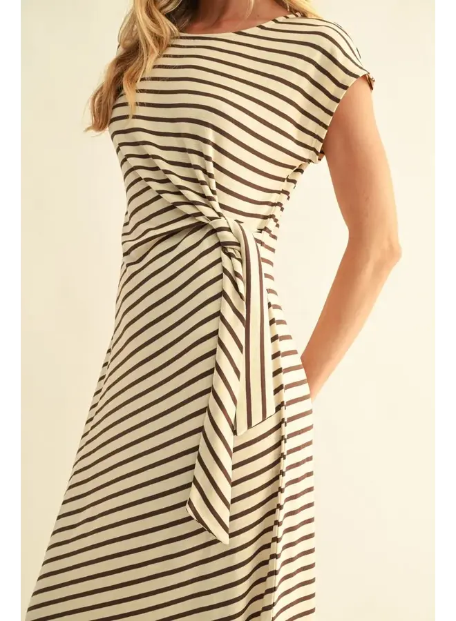 Drop Shoulder Stripe Midi Dress -