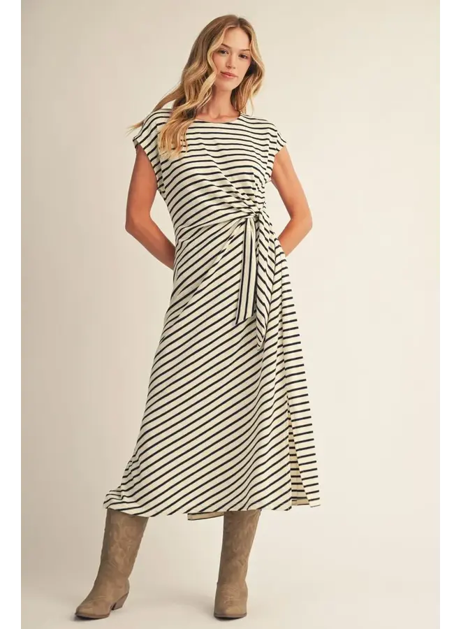 Drop Shoulder Stripe Midi Dress -