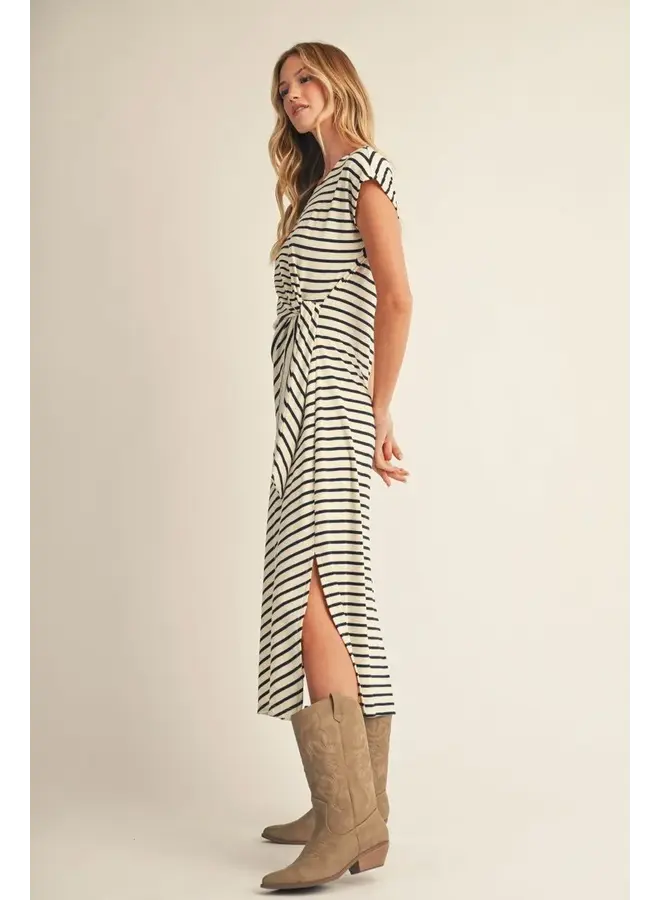 Drop Shoulder Stripe Midi Dress -