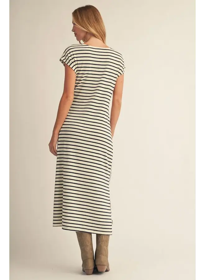 Drop Shoulder Stripe Midi Dress -