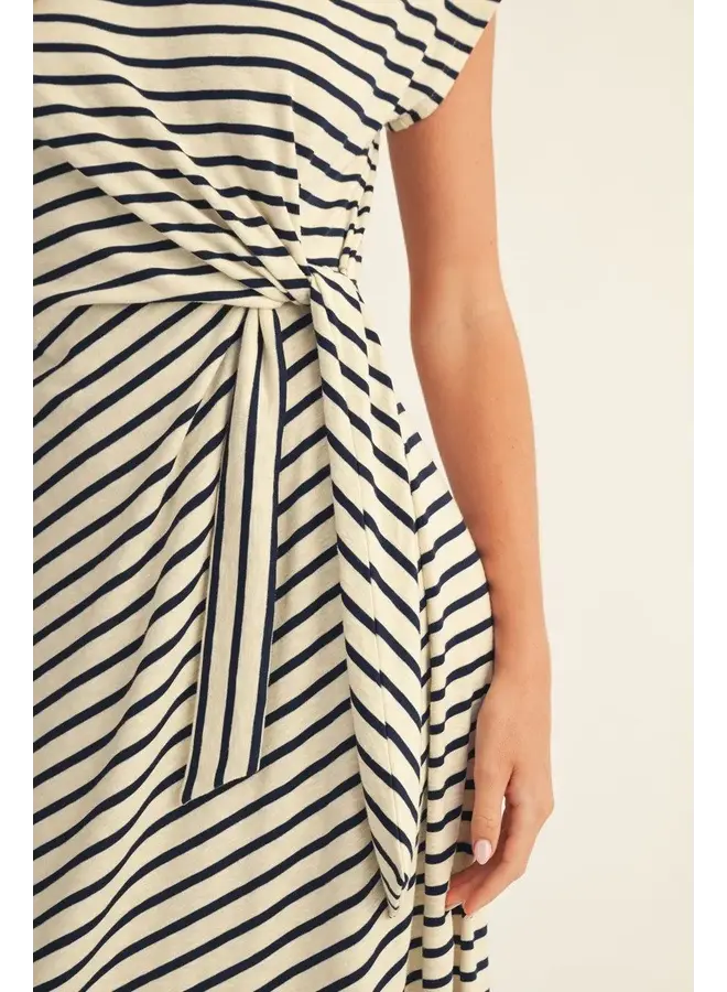 Drop Shoulder Stripe Midi Dress -