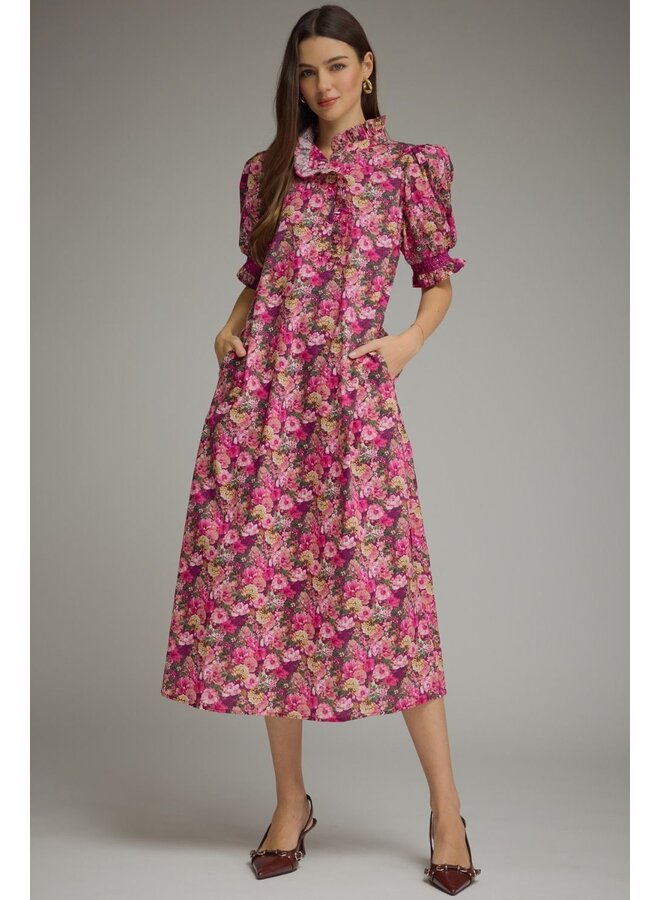 Floral Puff Sleeve Midi Dress
