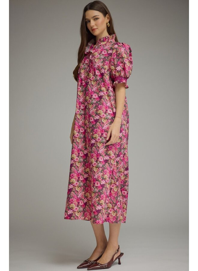 Floral Puff Sleeve Midi Dress