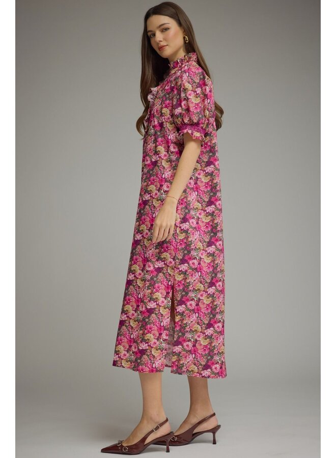 Floral Puff Sleeve Midi Dress