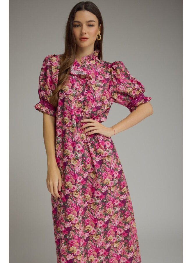 Floral Puff Sleeve Midi Dress